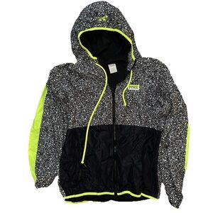 VS PINK Full Zip Medium Windbreaker Victorias Secret Black Neon Green Jacket